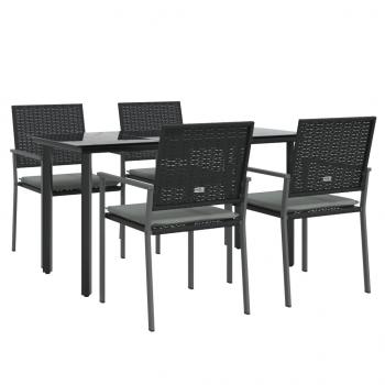 5-tlg. Garten-Essgruppe mit Kissen Poly Rattan und Stahl
