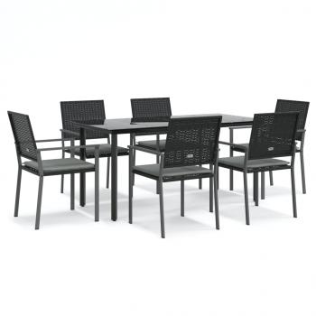 7-tlg. Garten-Essgruppe mit Kissen Poly Rattan und Stahl