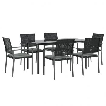 7-tlg. Garten-Essgruppe mit Kissen Poly Rattan und Stahl
