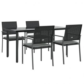5-tlg. Garten-Essgruppe mit Kissen Poly Rattan und Stahl