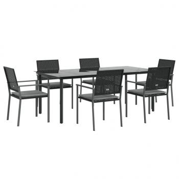 7-tlg. Garten-Essgruppe mit Kissen Poly Rattan und Stahl