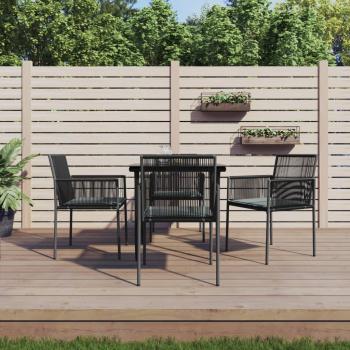 ARDEBO.de - 5-tlg. Garten-Essgruppe mit Kissen Schwarz Poly Rattan & Stahl