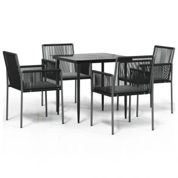 5-tlg. Garten-Essgruppe mit Kissen Schwarz Poly Rattan & Stahl