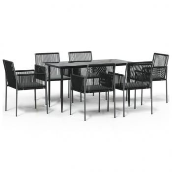 7-tlg. Garten-Essgruppe mit Kissen Schwarz Poly Rattan & Stahl