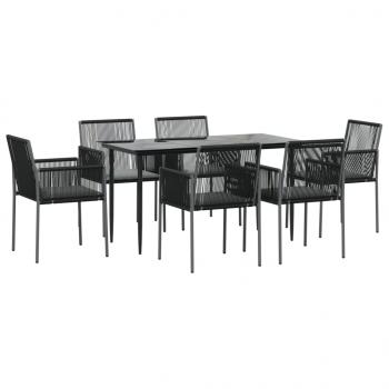 7-tlg. Garten-Essgruppe mit Kissen Schwarz Poly Rattan & Stahl