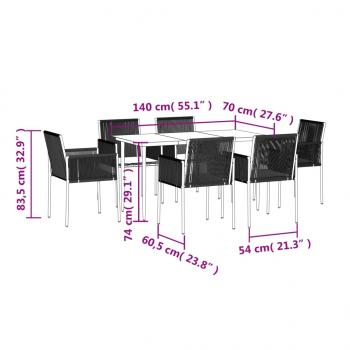 7-tlg. Garten-Essgruppe mit Kissen Schwarz Poly Rattan & Stahl