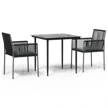 3-tlg. Garten-Essgruppe mit Kissen Schwarz Poly Rattan & Stahl