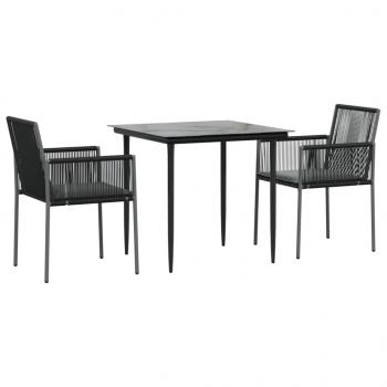 3-tlg. Garten-Essgruppe mit Kissen Schwarz Poly Rattan & Stahl