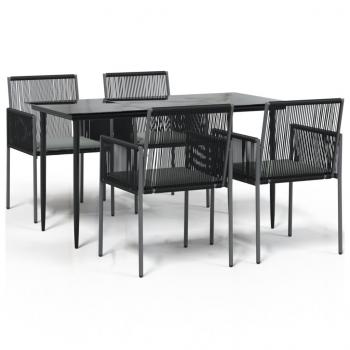 5-tlg. Garten-Essgruppe mit Kissen Schwarz Poly Rattan & Stahl