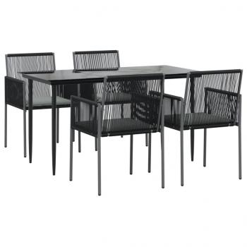 5-tlg. Garten-Essgruppe mit Kissen Schwarz Poly Rattan & Stahl