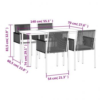 5-tlg. Garten-Essgruppe mit Kissen Schwarz Poly Rattan & Stahl