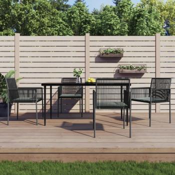 ARDEBO.de - 5-tlg. Garten-Essgruppe mit Kissen Schwarz Poly Rattan & Stahl