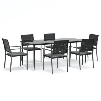 7-tlg. Garten-Essgruppe mit Kissen Poly Rattan und Stahl