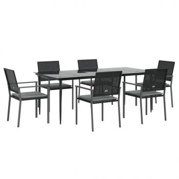 7-tlg. Garten-Essgruppe mit Kissen Poly Rattan und Stahl