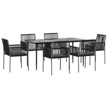 7-tlg. Garten-Essgruppe mit Kissen Schwarz Poly Rattan & Stahl
