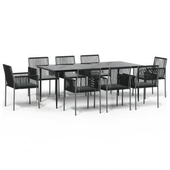 9-tlg. Garten-Essgruppe mit Kissen Schwarz Poly Rattan & Stahl