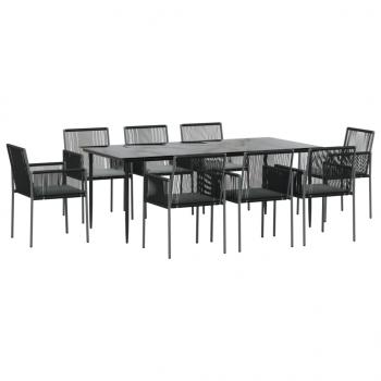 9-tlg. Garten-Essgruppe mit Kissen Schwarz Poly Rattan & Stahl