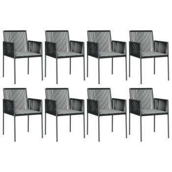 9-tlg. Garten-Essgruppe mit Kissen Schwarz Poly Rattan & Stahl