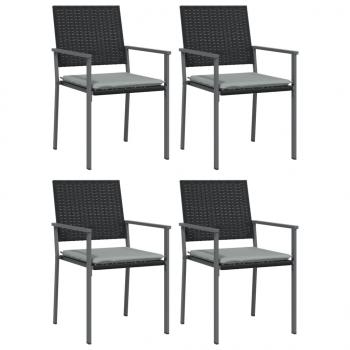 Gartenstühle mit Kissen 4 Stk. Schwarz 54x62,5x89cm Poly Rattan