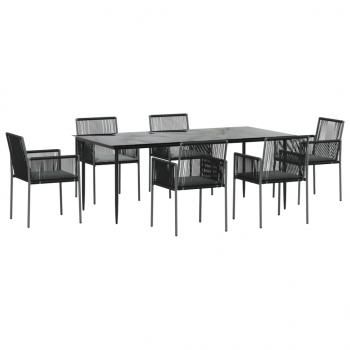 7-tlg. Garten-Essgruppe mit Kissen Schwarz Poly Rattan & Stahl