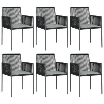 7-tlg. Garten-Essgruppe mit Kissen Schwarz Poly Rattan & Stahl
