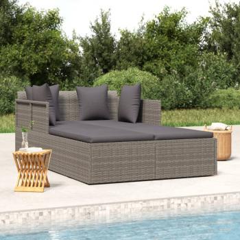ARDEBO.de - Sonnenliege mit Kissen Grau 182x118x63 cm Poly Rattan