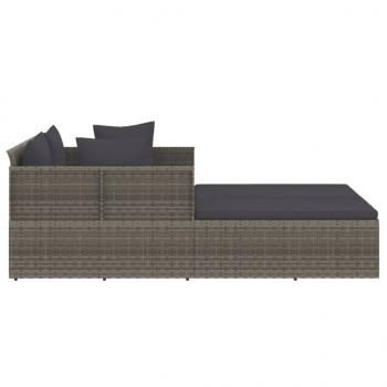 Sonnenliege mit Kissen Grau 182x118x63 cm Poly Rattan