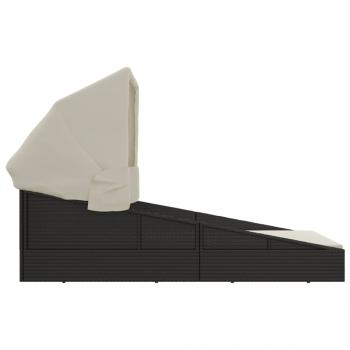 Sonnenliege mit Faltdach Schwarz 200x114x128 cm Poly Rattan