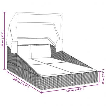 Sonnenliege mit Faltdach Schwarz 200x114x128 cm Poly Rattan