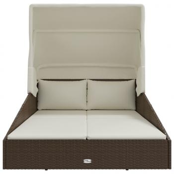 Sonnenliege mit Faltdach Braun 200x114x128 cm Poly Rattan