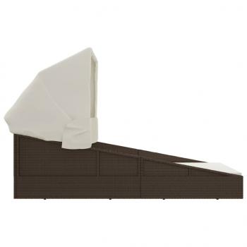 Sonnenliege mit Faltdach Braun 200x114x128 cm Poly Rattan
