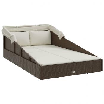 Sonnenliege mit Faltdach Braun 200x114x128 cm Poly Rattan