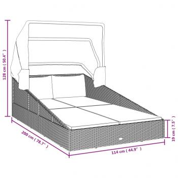 Sonnenliege mit Faltdach Braun 200x114x128 cm Poly Rattan