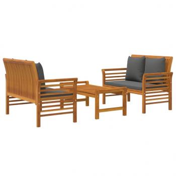 3-tlg. Garten-Lounge-Set mit Kissen Massivholz Akazie