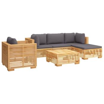6-tlg. Garten-Lounge-Set mit Kissen Massivholz Teak