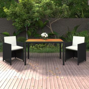 ARDEBO.de - 3-tlg. Garten-Essgruppe mit Kissen Poly Rattan Schwarz