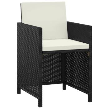 3-tlg. Garten-Essgruppe mit Kissen Poly Rattan Schwarz