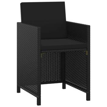 3-tlg. Garten-Essgruppe mit Kissen Poly Rattan Schwarz