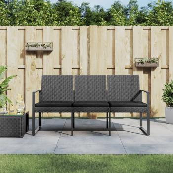 ARDEBO.de - Gartenbank 3-Sitzer mit Kissen Dunkelgrau PP-Rattan