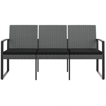 Gartenbank 3-Sitzer mit Kissen Dunkelgrau PP-Rattan
