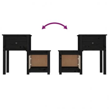 Nachttische 2 Stk. Schwarz 79,5x38x65,5 cm Massivholz Kiefer