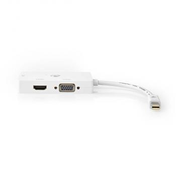 Displayport-Adapter | Mini DisplayPort Stecker | DVI-D 24+1-Pin Buchse / HDMI? Ausgang / VGA Buchse | 4K@60Hz | Vernickelt | Schaltbar | 0.20 m | Rund | ABS | ABS | Weiss | Blister