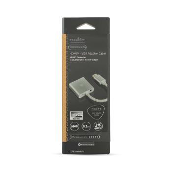 ARDEBO.de - VGA-Adapter | HDMI? Stecker | VGA Buchse | Vergoldet | Gerade | Aluminium / Stoff | Silber | Verpackung mit Sichtfenster