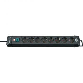 ARDEBO.de - Verlängerungsbuchse Premium-Line 8-fach 3.00 m Schwarz - Schutzkontakt TYPE F