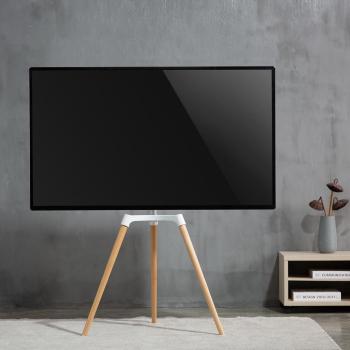 TV Bodenständer | 50 - 65 " | maximal unterstützes Bildschirmgewicht: 35 kg | Scandinavian Design | drehbar | Anti-Kipp-Gurt | Schnappverschluss | Aluminium / Stahl | Weiss