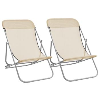 Strandstühle 2 Stk. Creme Textilene & Pulverbeschichteter Stahl