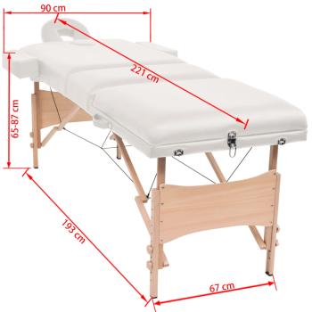 Massageliege 3-Zonen mit Hocker Klappbar 10 cm Sitz Weiß
