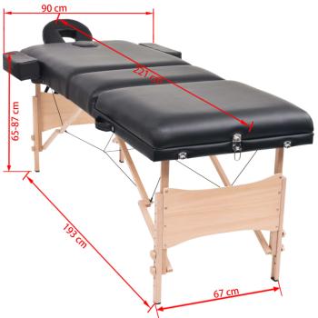 Massageliege 3-Zonen mit Hocker Klappbar 10 cm Sitz Schwarz