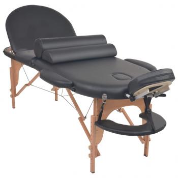 Massageliege Klappbar 4 cm Polsterung 2 Nackenrollen Schwarz