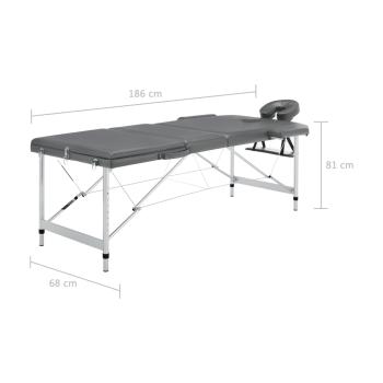 Massagetisch mit 3 Zonen Aluminiumrahmen Anthrazit 186×68 cm